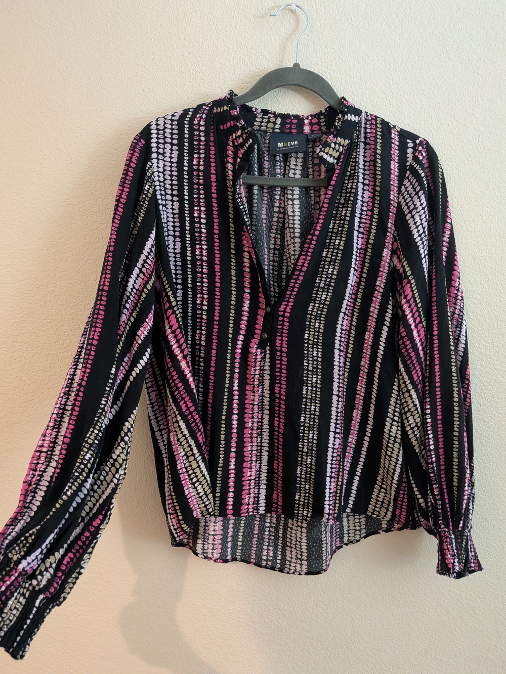 Maeve Black Pink & Cream Striped V-Neck Blouse